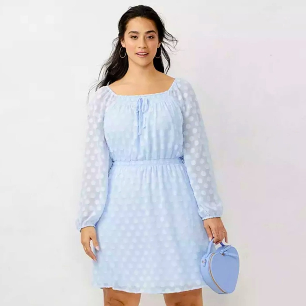 LC Lauren Conrad Square Neck Clip Dot Smocked Dress